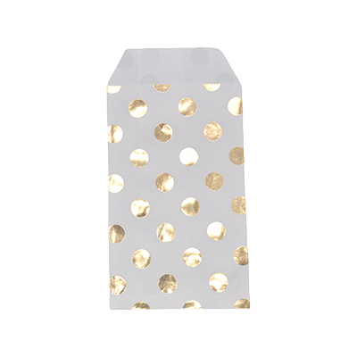 Pochettes cadeaux kraft blanc pois or 10 x 15 cm 50 g/m² - Paquet de 100 - Pochettes cadeaux à motifs