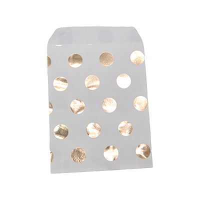 Pochettes cadeaux kraft blanc pois or dorure à chaud 13 x 18 cm 50 g/m² - Paquet de 100 - Pochettes cadeaux à motifs