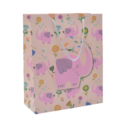 Sac papier motif éléphants 26x12x32 cm – Paquet de 20 - Sacs pelliculés à motifs