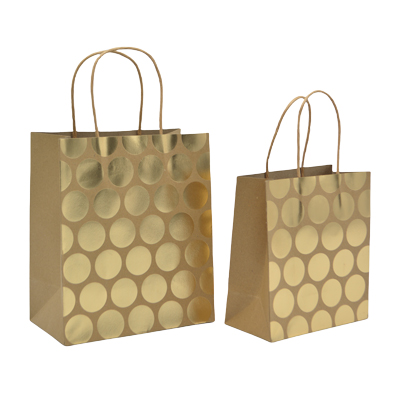 Sac cadeau kraft à pois dorés poignées torsadées 15x8x17 cm – Paquet de 20 - Sacs kraft à motifs-1