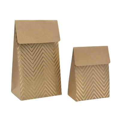 Pochette cadeau papier kraft à rabat motif chevrons dorés 8x4,5x11 cm – Sachet cadeau - Paquet de 20 - Pochettes cadeaux luxe-1