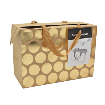 Boîte cadeau carton à poignées et pois or 23x11x16 cm - Valisette carton – Lot de 10 - Boites carton avec poignée