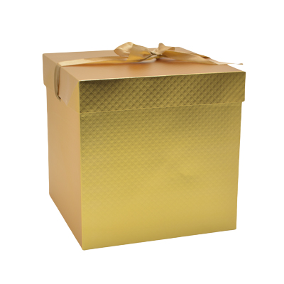 Boîte cadeau carrée gaufrée or avec nœud satin 22 x 22 x 22 cm – Lot de 5 - Boites cloches