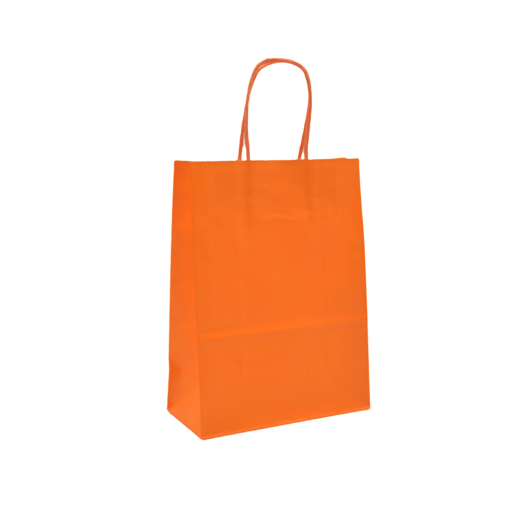 Sacs kraft orange poignées torsadées 26+12x33 cm 117g/m² – Paquet de 100 - Sacs kraft couleur poignées torsadées