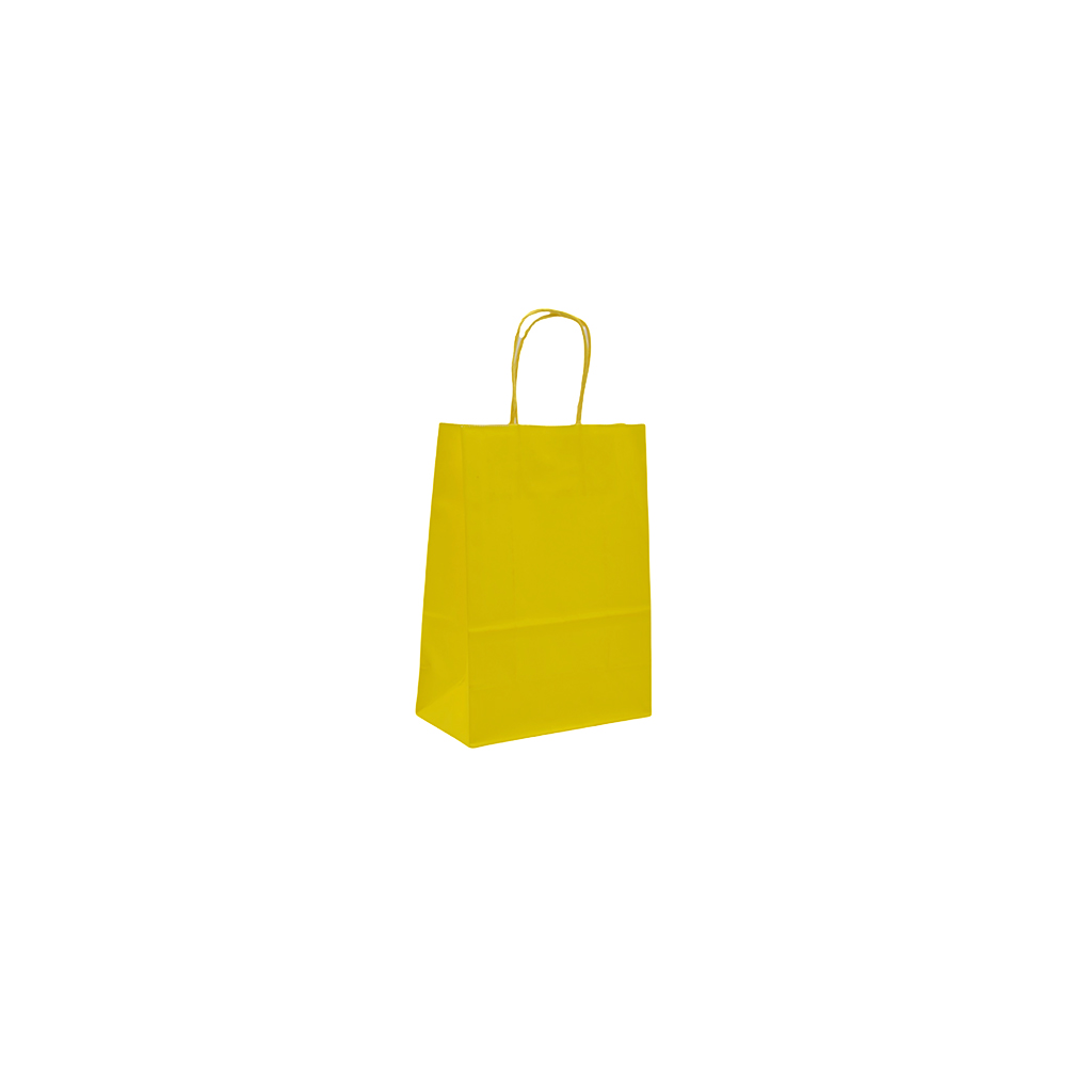 Sacs kraft jaunes poignées torsadées 12+6x15 cm 117g/m² – Paquet de 100 - Sacs kraft couleur poignées torsadées