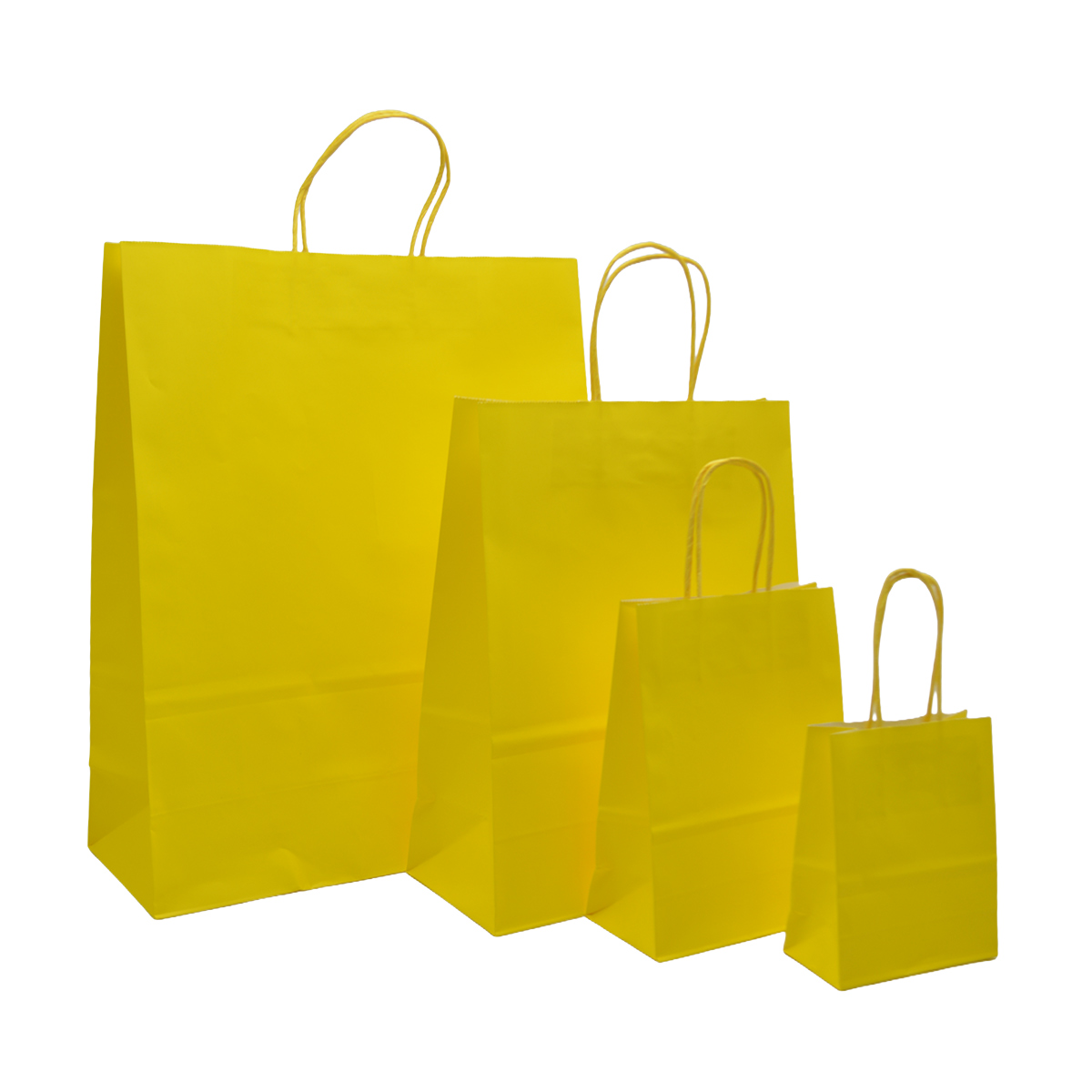 Sacs kraft jaunes poignées torsadées 26+12x33 cm 117g/m² – Paquet de 100 - Sacs kraft couleur poignées torsadées-1