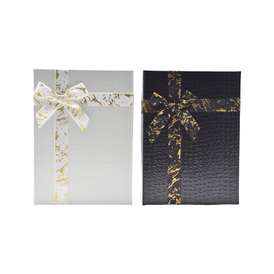 Boîte cloche cadeau blanc texturé, couvercle nœud or – 23 x 17 x 6,5 cm – Paquet de 4 - Boites cloches-2