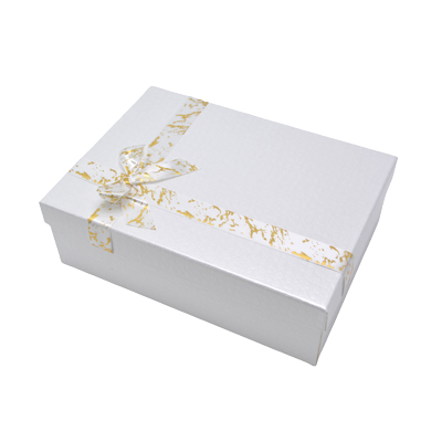 Boîte cloche blanc texturé nœud or – 26 x 19 x 8 cm – Paquet de 4 - Boites cloches