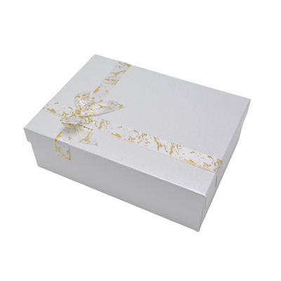 Boîte cloche blanche texturée nœud or 29 x 21 x 9,5 cm – Paquet de 4 - Boites cloches