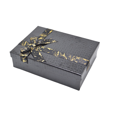 Boîtes cadeaux noires texturées 23x17x6,5cm – ruban or – Paquet de 4 - Boites cloches