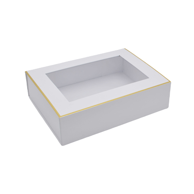 Boîte aimantée blanche liseré or couvercle à fenêtre 30,6+23x8 cm 1200g/m² – Paquet de 5 - Boites aimantées