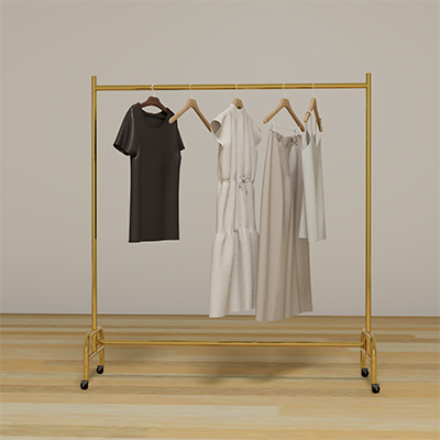Portant à vêtements professionnel droit en métal doré, 150x165 cm, roulettes freinées - Portants à vêtements droits-1