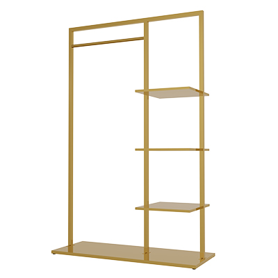 Portant vêtement droit fixe en métal doré 100 x 155 cm avec tablette basse - Portants à vêtements droits