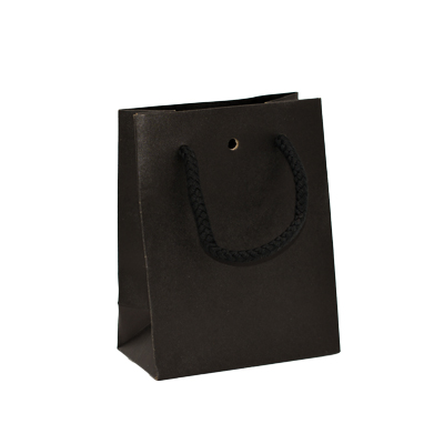 Sacs kraft luxe noirs poignées cordelette 11,4+6,4x14,6 cm 190g/m² – Paquet de 10 - Sacs kraft luxe