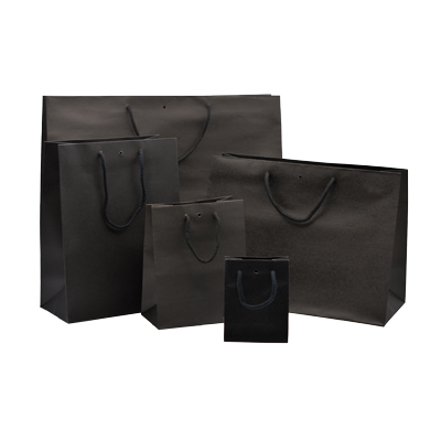 Sacs kraft luxe noirs poignées cordelette 39+18x29 cm 190g/m² – Paquet de 10 - Sacs kraft luxe-1