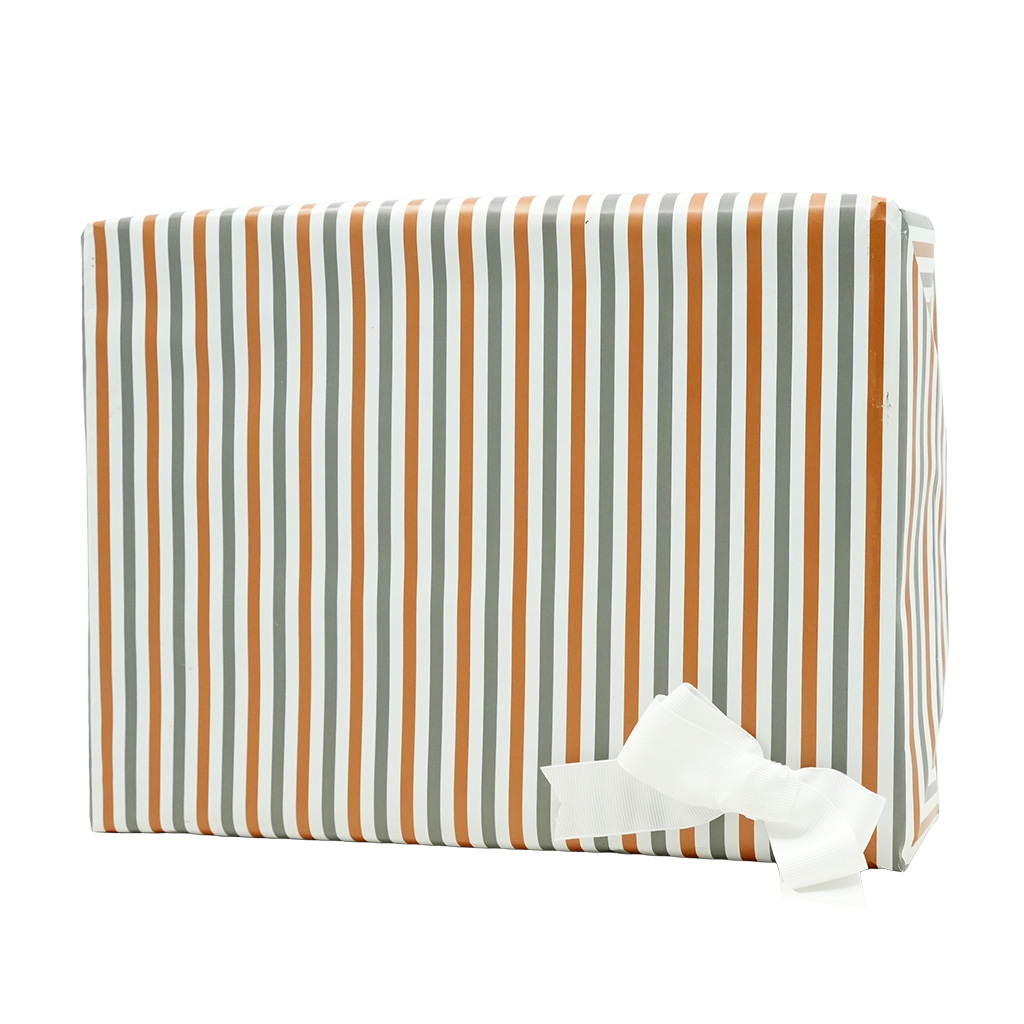 Papier cadeau rayures blanc, cuivre & gris 70 cm x 50 m 80 g/m² – Le rouleau - Papier cadeaux couchés à motifs-1