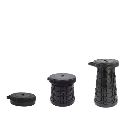 Tabouret télescopique pliant noir plastique Ø25cm H45cm, coussin intégré - Tabourets marchepieds-1