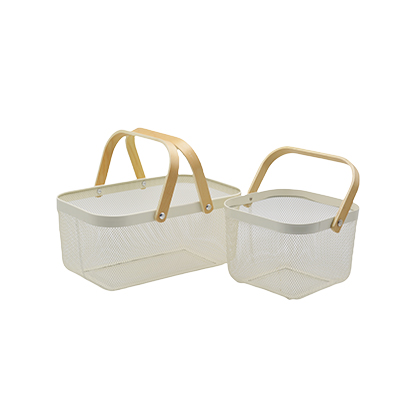 Panier libre-service métal blanc avec poignées bois 8 litres - Paniers libre-service et chariots-1