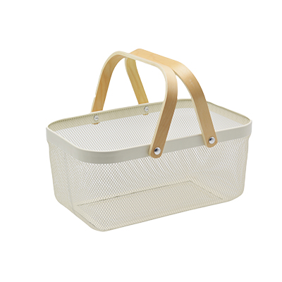 Panier libre-service métal blanc avec poignées bois 13 litres - Paniers libre-service et chariots