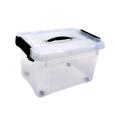 Bac de rangement plastique 16L + couvercle et roulettes, translucide, 38 x 28 x 23 cm - Bacs de rangement-1