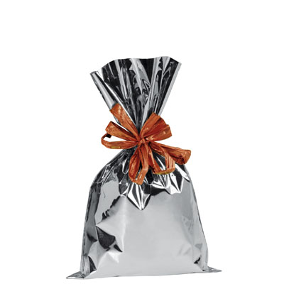 Pochette cadeau métallisée argent brillant 20 x 35 cm - Sachet cadeau argent- Lot de 50 - Pochettes cadeaux métallisées