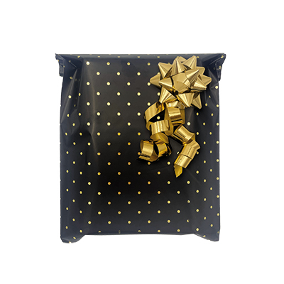 Pochette cadeau métallisée noire pois or Amore 15 x 25 cm - Sachet cadeau noir/or - Lot de 50 - Pochettes cadeaux métallisées-1