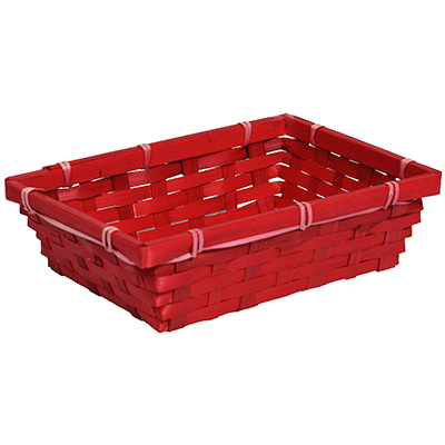 Corbeille bambou rectangulaire rouge 24,5 x 17,5 x 7 cm, paquet de 10 - Corbeilles bambou