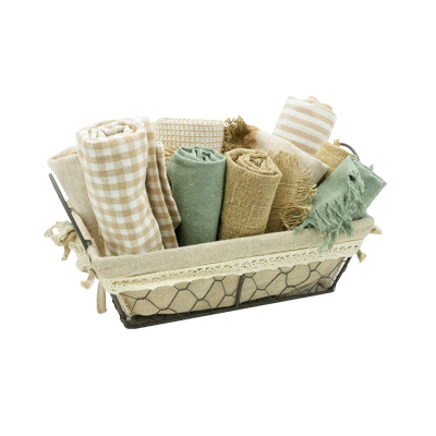 Corbeille métal rectangulaire marron tissu beige avec 2 anses 25 x 16 x 8 cm - Corbeilles métal-1