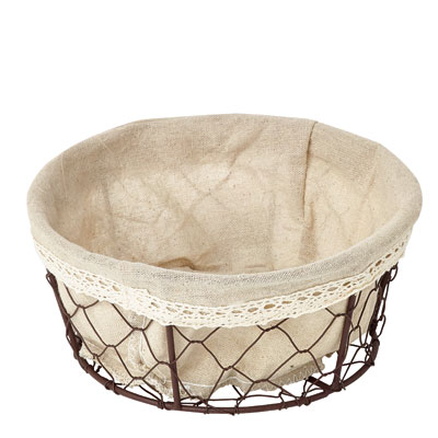 Corbeille métal ronde marron avec tissu beige ø 19 x 8,5 cm - Corbeilles métal