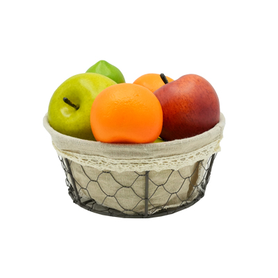 Corbeille métal ronde marron avec tissu beige ø 19 x 8,5 cm - Corbeilles métal-1