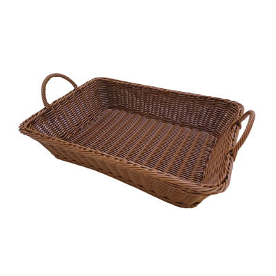 Corbeille rectangulaire tressé avec anses marron 49 x 35 x 17 cm plastique - Vanneries