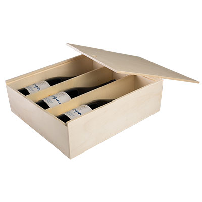 Coffret bois avec couvercle coulissant - 3 bouteilles - 30,8 x 33,5 cm - Coffrets pour bouteilles de vin, Boîtes pour bouteilles de vin