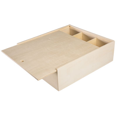 Coffret bois avec couvercle coulissant - 3 bouteilles - 30,8 x 33,5 cm - Coffrets pour bouteilles de vin, Boîtes pour bouteilles de vin-2