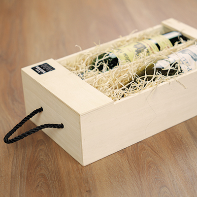 Coffret bois ouvert en façade - 2 bouteilles - 20,8 x 37,5 cm - Coffrets pour bouteilles de vin, Boîtes pour bouteilles de vin-1