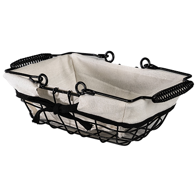 Panier métal rectangulaire noir tissu blanc avec 2 anses 22 x 14 x 8 cm - Paniers