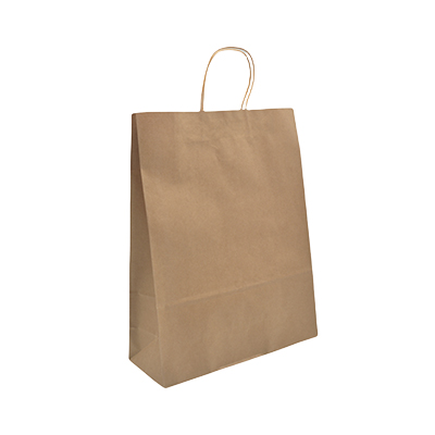 Sac kraft brun à poignées torsadées 32+12x41cm 100g/m² (x200) - Sacs kraft brun poignées torsadées