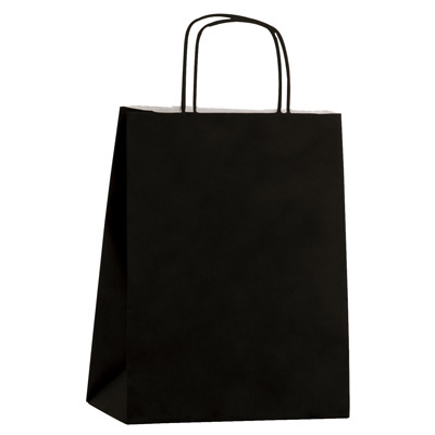 Sac kraft noir à poignées torsadées 24+10x31cm 100g/m² (x50) - Sacs kraft couleur poignées torsadées