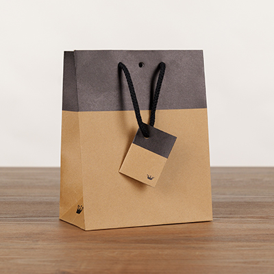 Sacs chic bicolore - Brun / Noir - 18 + 10 x H 22,7 cm - par 10 - Sacs kraft luxe-2