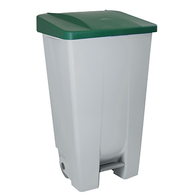 Poubelle mobile à pédale 80 litres gris / vert polypropylène - Poubelles professionnelles