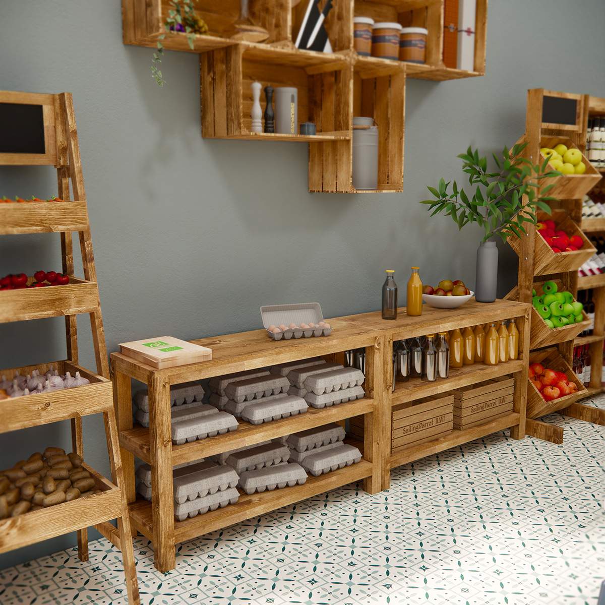 Table de présentation bois massif 3 niveaux 119 x 39 x 80 cm - Console étagère de présentation - Ligne Authentique-2