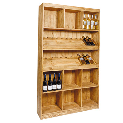 Étagère à vin bois massif 9 cases + 2 tablettes 119 x 30 x 200 cm - Meuble caviste - Ligne Authentique