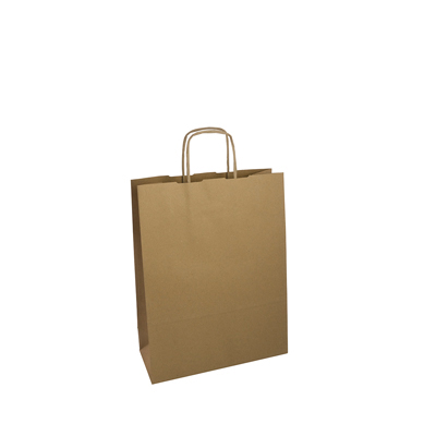 Sac kraft brun à poignées torsadées 16+7x21,5cm 90g/m² (x50) - Sacs kraft brun poignées torsadées
