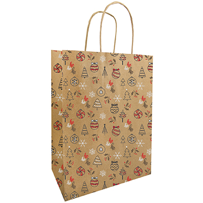 Sac cadeau Noël kraft Oriane 2 18 + 8 x 22 cm - ¨Paquet de 50 - Sacs cadeaux Noël