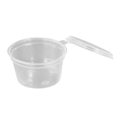 Pot à sauce plastique jetable transparent 3 cl avec couvercle charnière – PP – Paquet de 50 - Bols et pots en plastique