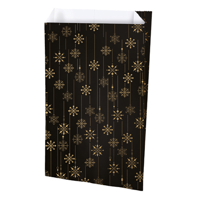 Pochette cadeau Noël noir/or Snow 24 + 7,5 x 41 cm - Lot de 150 - Pochettes cadeaux à motifs