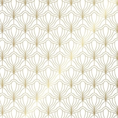Papier cadeau Art Déco couché blanc 70 cm x 50 m, blanc / or, 70-80 g/m² - Papier cadeaux couchés à motifs