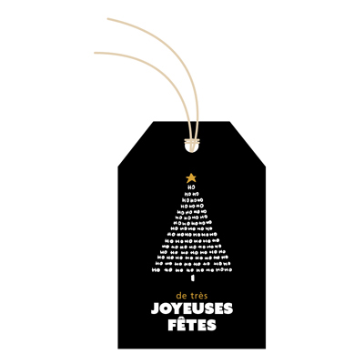 Étiquettes américaines JOYEUSES FÊTES - Noir - L 52 x H 80 mm - Paquet de 12 - Etiquettes cadeaux à trou