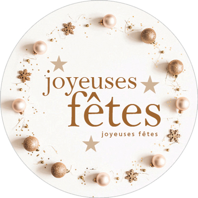 Étiquettes cadeaux adhésives “Joyeuses Fêtes” couronne or/blanc Ø 35 mm – Paquet de 500 - Étiquettes cadeaux adhésives