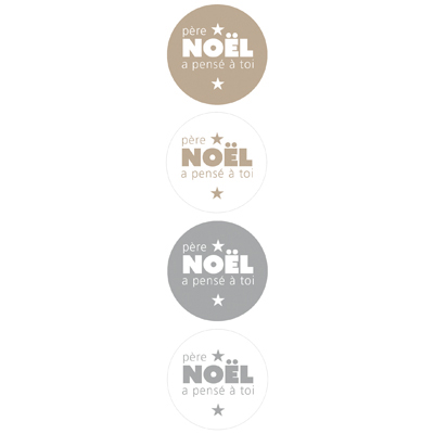 Étiquettes adhésives couleurs assorties “Père Noël a pensé à toi” Ø 35 mm – Paquet de 500 - Étiquettes cadeaux adhésives