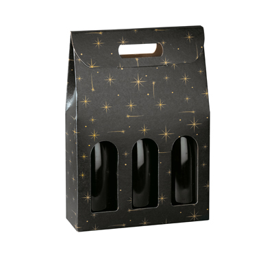 Boîte 3 bouteilles à fenêtre noir Constellations - 27 x 9 x 38,5 cm – Carton - Paquet de 10 - Coffrets pour bouteilles de vin, Boîtes pour bouteilles de vin